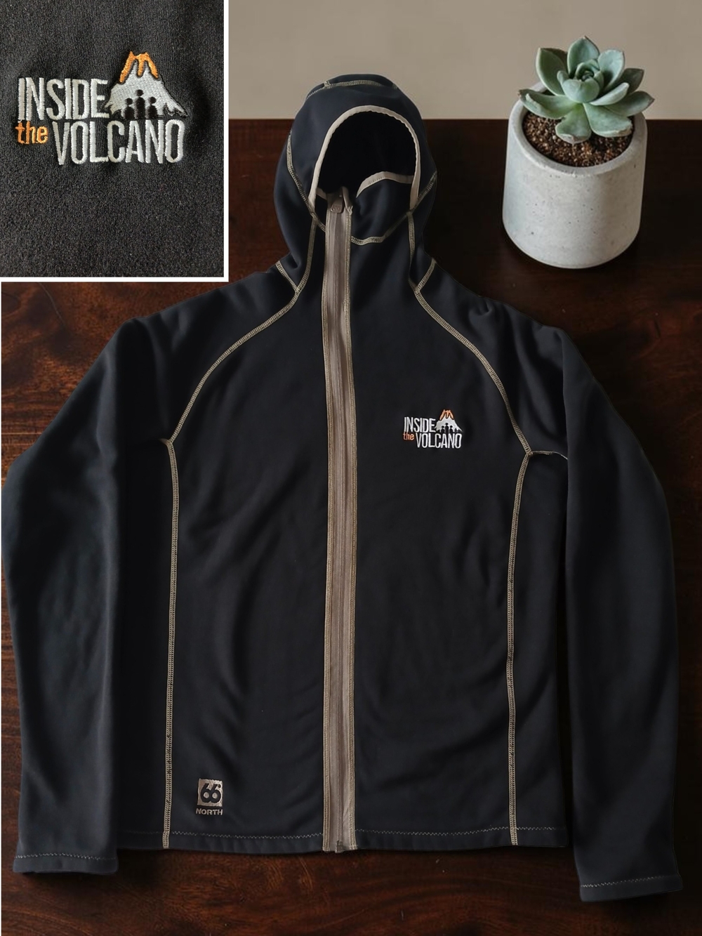 Rare 66° North Iceland Inside the Volcano Black Full‑Zip Polartec Hooded Jacket